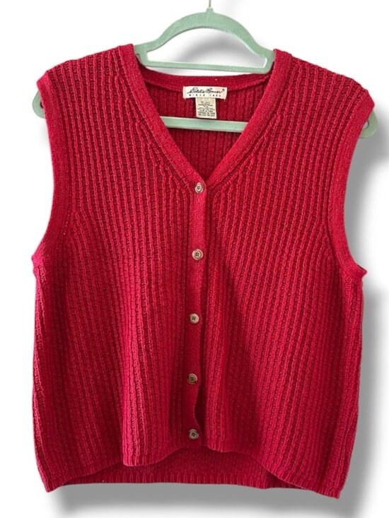 Eddie Bauer Sweaters - Vintage 90s Eddie Bauer Red Knit Linen Blend Sweater Vest Women's Size Medium